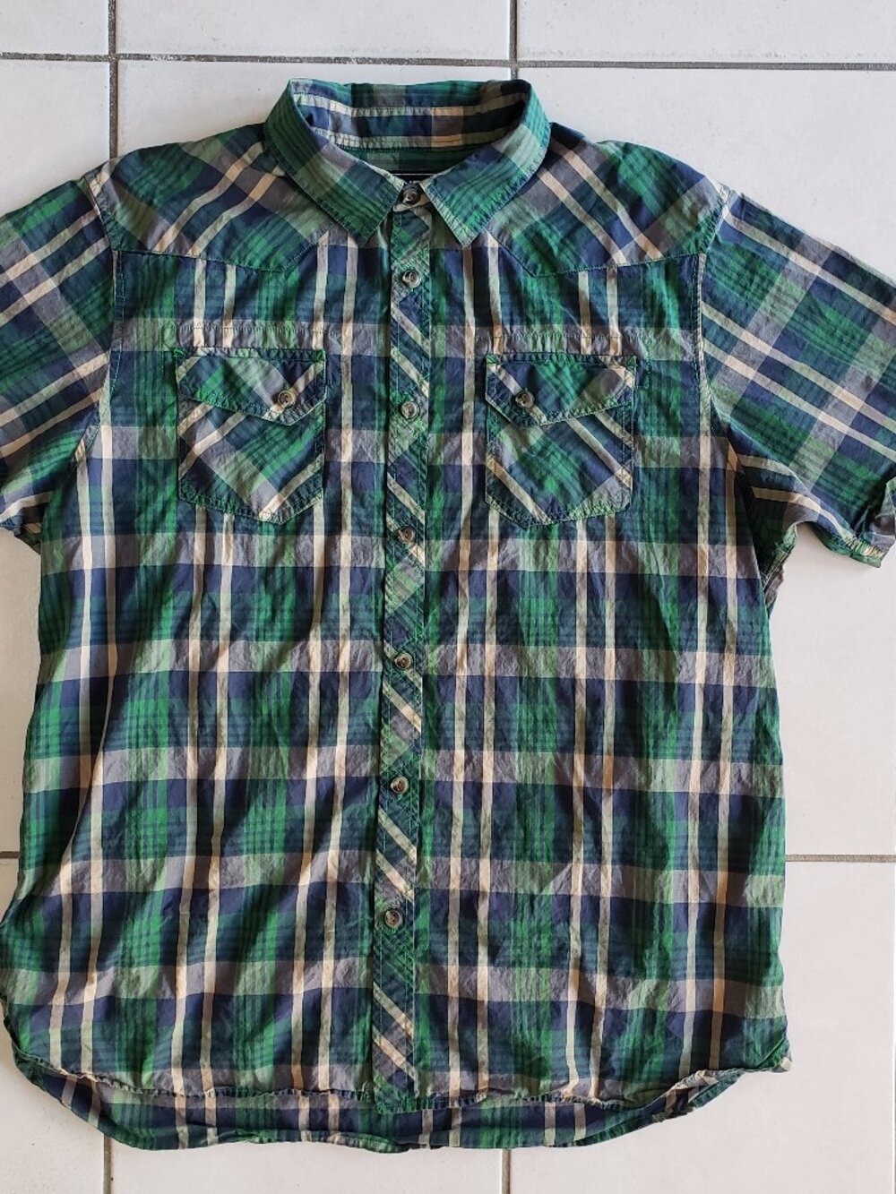 North Face Plaid Short Sleeve Shirt, Tan/Blue, XL